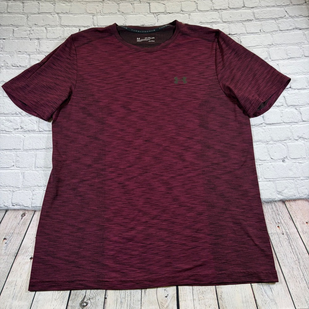 Under Armour Mens 2XL Threadborne HeatGear Fitted T-Shirt Maroon Heather 0365